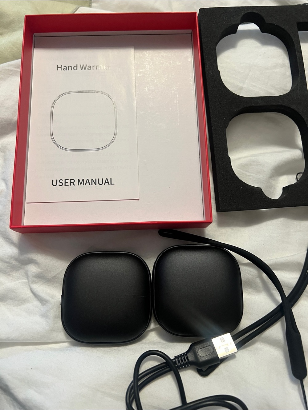 Black Portable Hand Warmer Duo with USB Cable